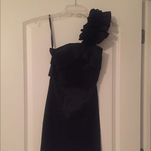 Black ruffle one shoulder cocktail dress